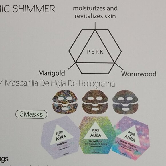 2 Two Boxes of Sheet Masks Pure Aura Hologram Foil Six total Masks NIB - Picture 3 of 11